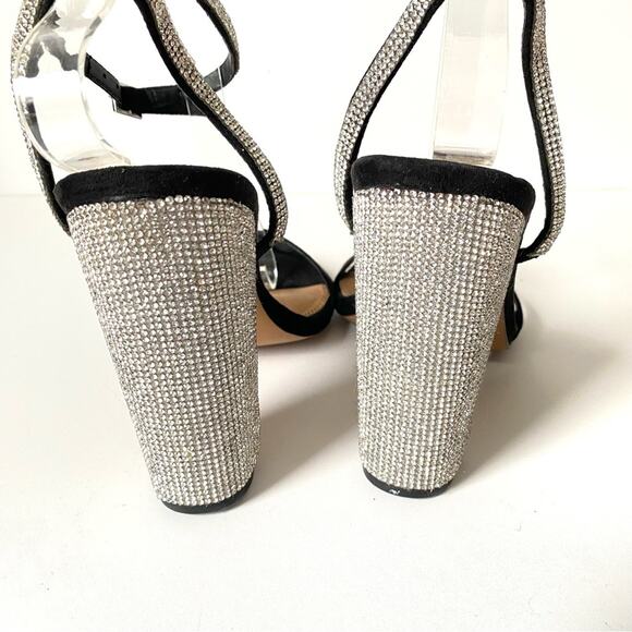 ASOS Design Hot Step Embellished Rhinestone Block Heel Black Sandals size 5 - Picture 13 of 13